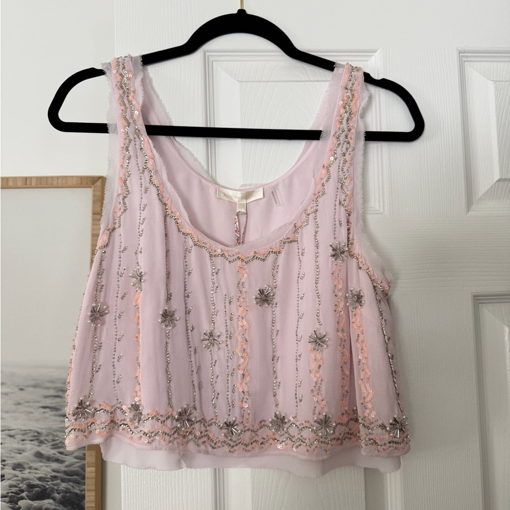 LoveShackFancy Light Pink Embellished Crop Top
